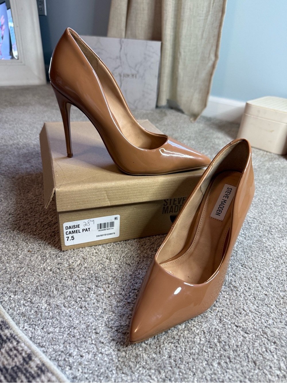 Steve Madden Daisie Patent Pointed-Toe Pumps in Camel